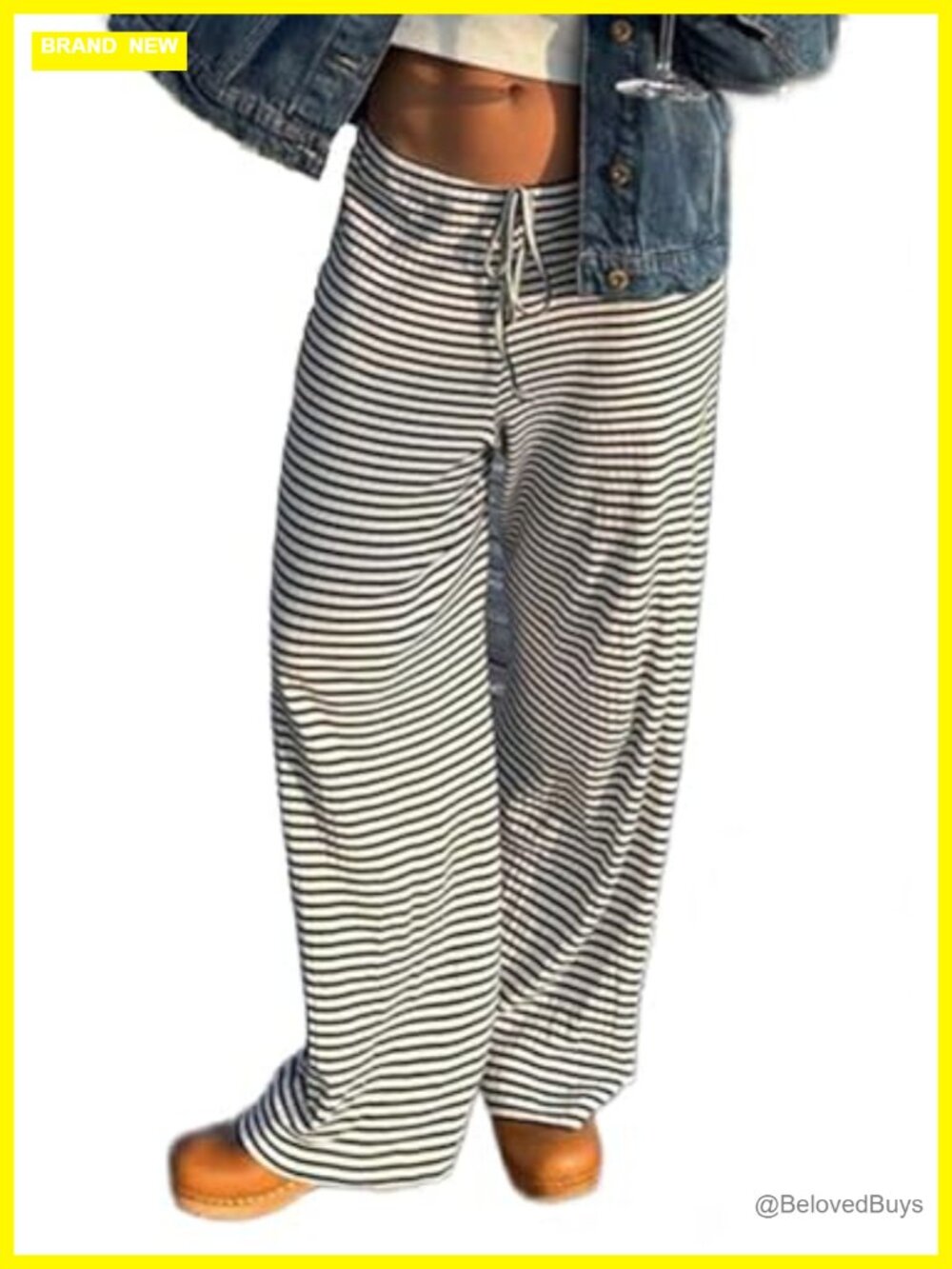 Wide Leg Drawstring Lounge Pants - Striped Palazzo Pajama Bottoms